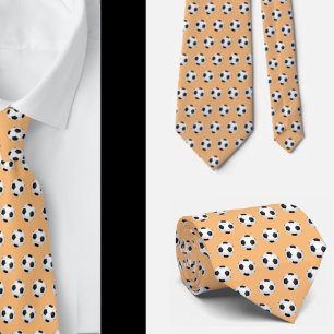Soccer Balls Football Futbol Black and White Peach Tie