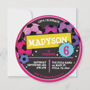 SOCCER BALLS  Girls Birthday Party Invitation