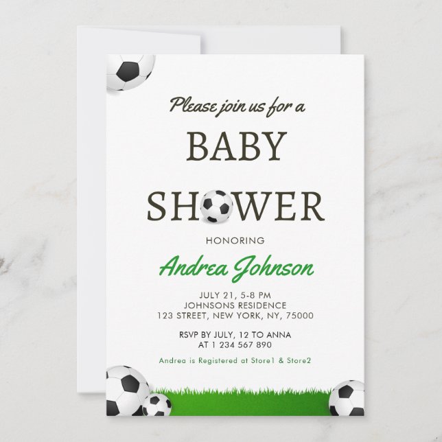 Soccer Balls & Grass Athletic Sports Baby Shower Save The Date (Front)