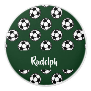 Soccer balls green pattern ceramic knob