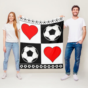Soccer Balls & Hearts Cute Fleece Blanket for Fans