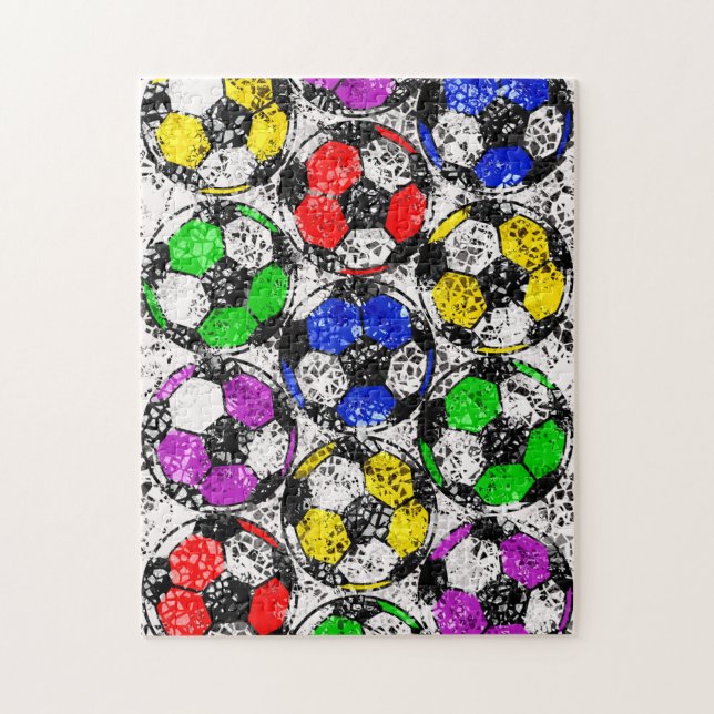 SOCCER BALLS IN CHAOTIC COLOR JIGSAW PUZZLE (Vertical)