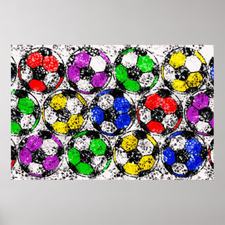 SOCCER BALLS IN CHAOTIC COLOR POSTER