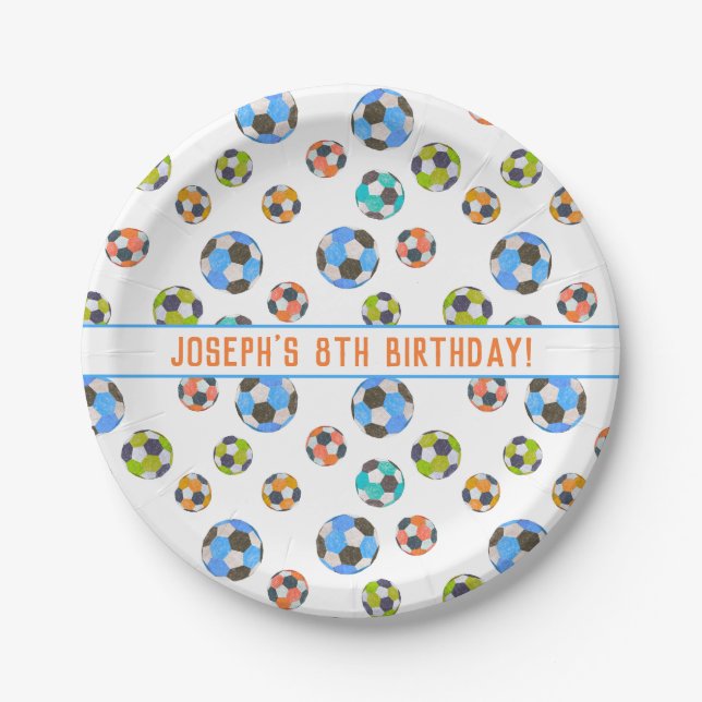 Soccer Balls Kids Birthday  Paper Plate (Front)