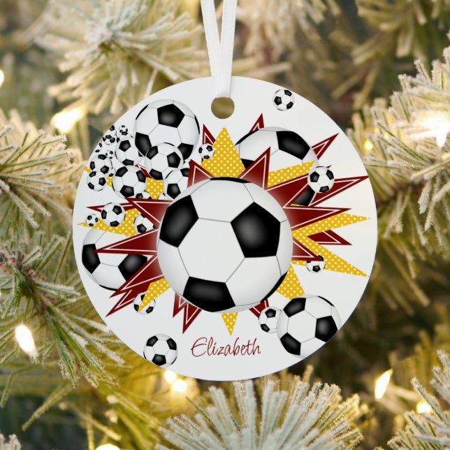 soccer balls maroon gold stars girls sports  metal tree decoration (Insitu)