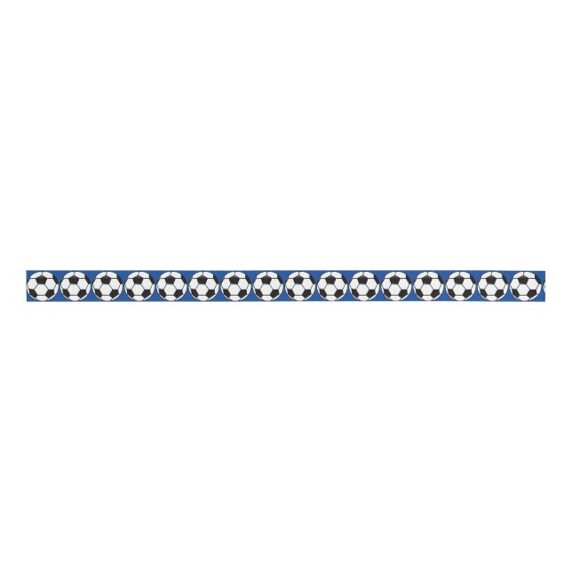 Soccer Balls on Blue Grossgrain Ribbon Grosgrain Ribbon (Front)
