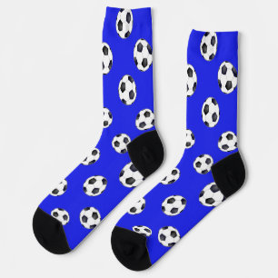 Soccer balls on blue socks