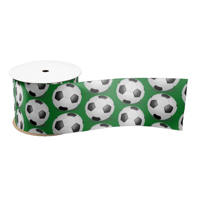 Soccer Balls on Green Satin Ribbon (Spool)