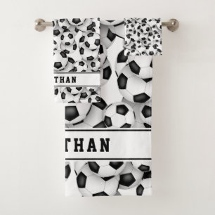 soccer balls pattern athlete name boys girls bath towel set