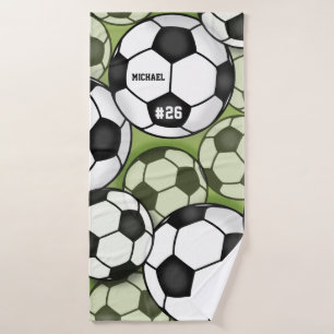 Soccer Balls Pattern Kids Boys Name Jersey Number Bath Towel