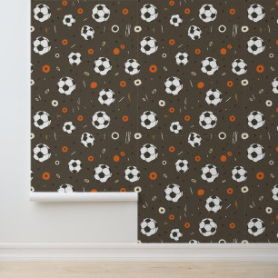 Soccer Balls Pattern with Orange Accents Wallpaper