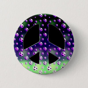 SOCCER BALLS PEACE SIGN 6 CM ROUND BADGE