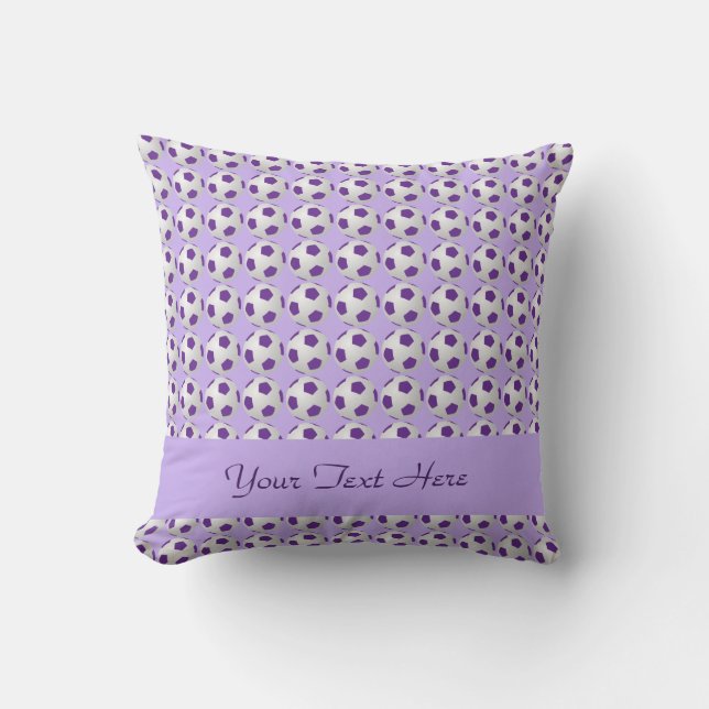 Soccer Balls, Purple and White, Name, Square Cushion (Front)