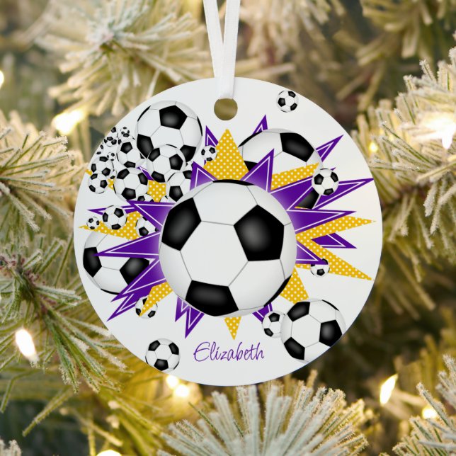 soccer balls purple gold stars girls sports metal tree decoration (Insitu)