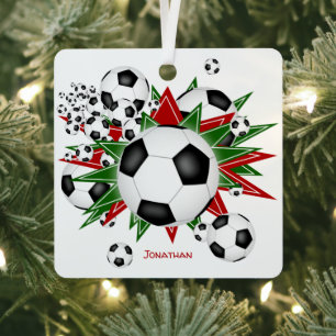 soccer balls red green stars boys girls sports metal tree decoration