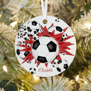 soccer balls red stars girls sports metal tree decoration