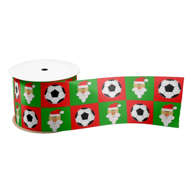 Soccer Balls & Santa Clause Cute Christmas Ribbon Satin Ribbon (Spool)