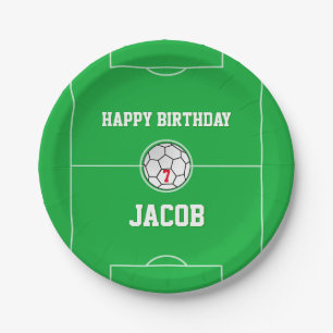 Soccer Balls Soccer Field Personalised Birthday Paper Plate