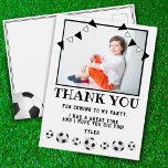 Soccer Balls Sports Photo Birthday Thank you Postcard<br><div class="desc">Soccer Balls Sports Photo Birthday Thank you Postcard. Soccer themed thank you postcard for kids - girl or boy. The design has soccer balls and bunting flags. Personalise the postcard with your child`s name and your photo. You can also change the thank you message and write your own. Great for...</div>