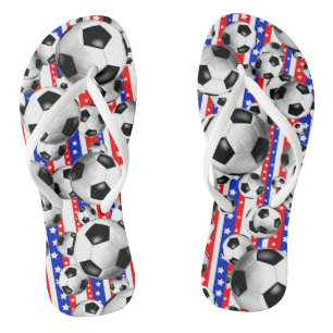 Soccer Balls USA Red White Blue Stars and Stripes Flip Flops