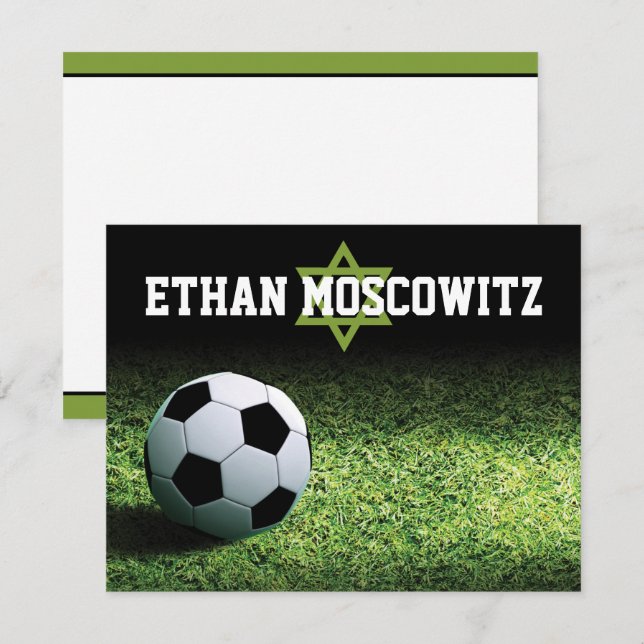 Soccer Bar Mitzvah Flat Thank You Note Card (Front/Back)
