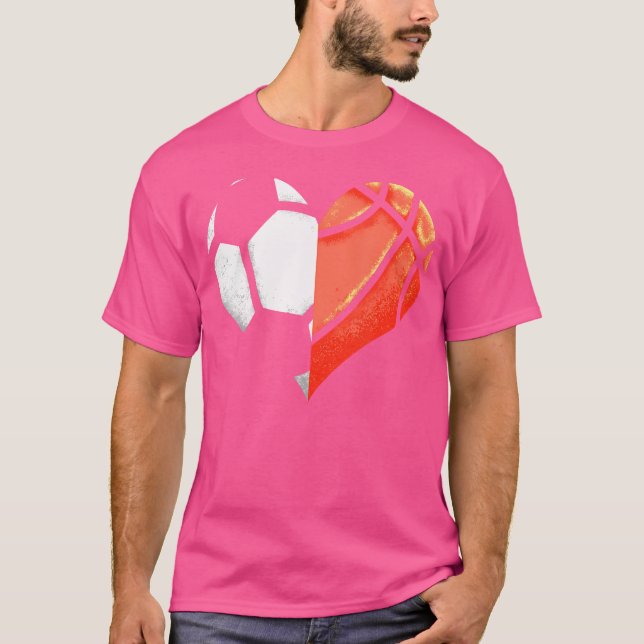 Soccer Basketball Ball Heart Football Valentines D T-Shirt (Front)