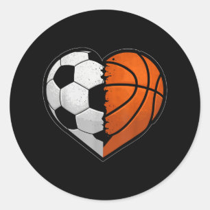 Soccer Basketball Ball Heart Sports Lover Valentin Classic Round Sticker