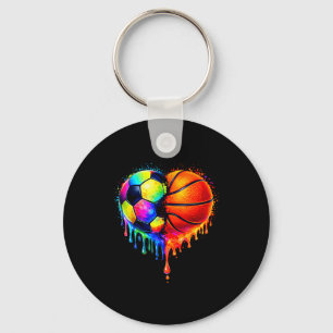 Soccer Basketball Drip Heart Sports Valentines Day Key Ring