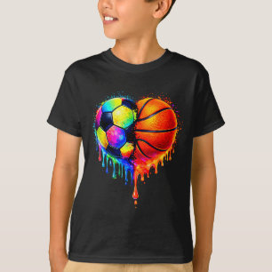 Soccer Basketball Drip Heart Sports Valentines Day T-Shirt