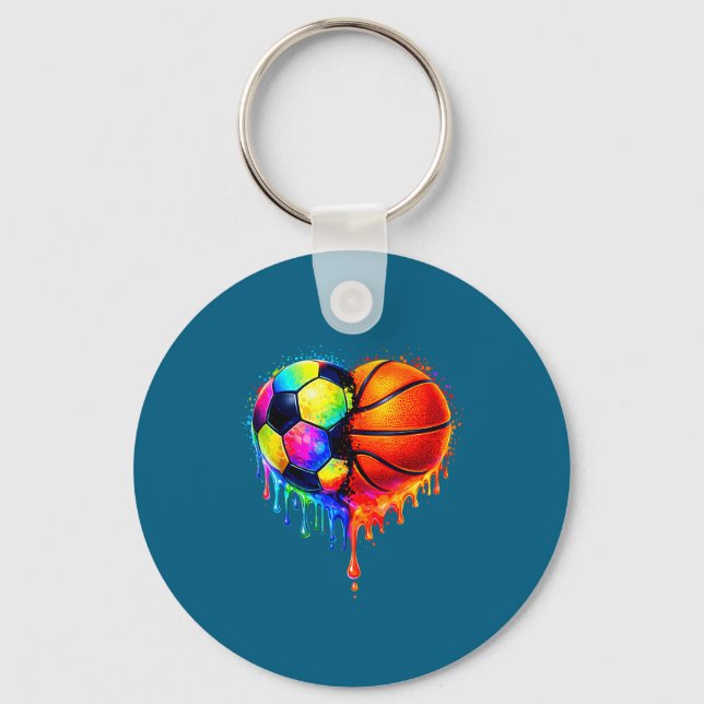 Soccer Basketball Drip Heart Srts Valentines Day M Key Ring (Front)