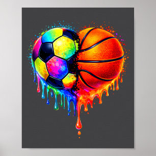 Soccer Basketball Drip Heart Srts Valentines Day M Poster