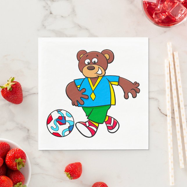Soccer Bear Playing Football in Sports Outfit  Napkin (Creator Uploaded)