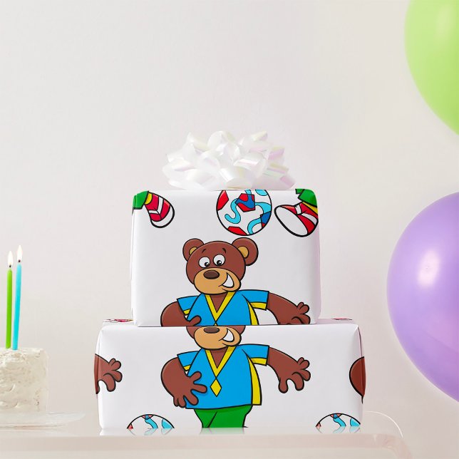 Soccer Bear Playing Football in Sports Outfit  Wrapping Paper (Creator Uploaded)