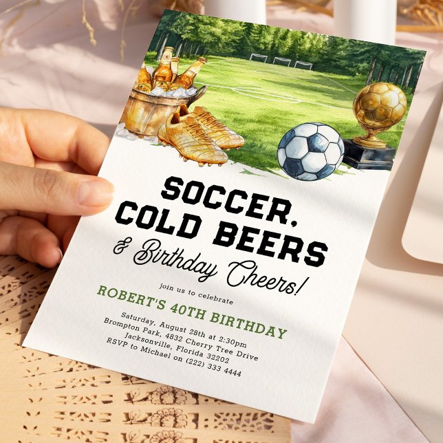 Soccer, Beers & Cheers Adult Birthday Invitation (Creator Uploaded)