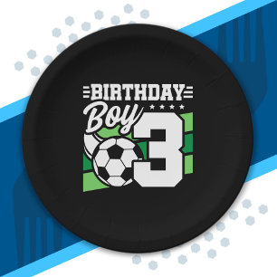 Soccer Birthday - 3 Year Old Boy - 3rd Birthday Paper Plate