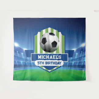 Soccer Birthday banner backdrop Tapestry
