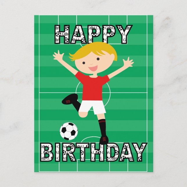 Soccer Birthday Boy 1 Red and White Postcard (Front)