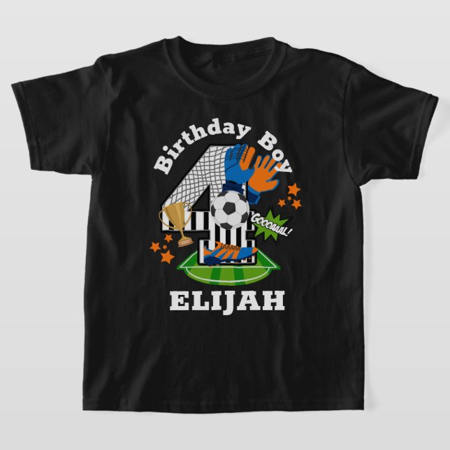 Soccer Birthday Boy Sports Fourth Birthday Shirt (Laydown)