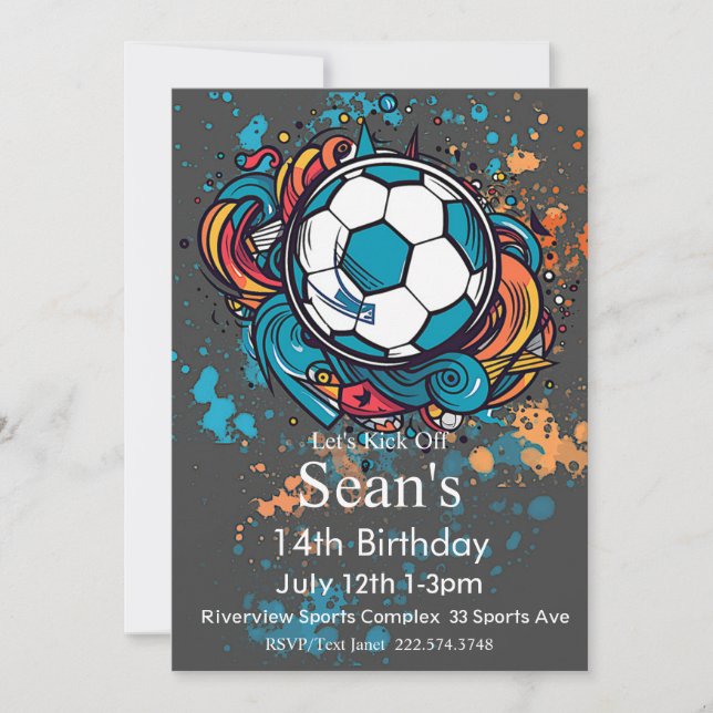 Soccer Birthday, Football Birthday, Futbol  Invitation (Front)
