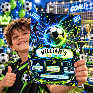 Soccer Birthday Football Party Neon Sports Invitation