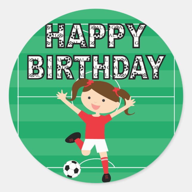Soccer Birthday Girl 1 Red and White Classic Round Sticker (Front)