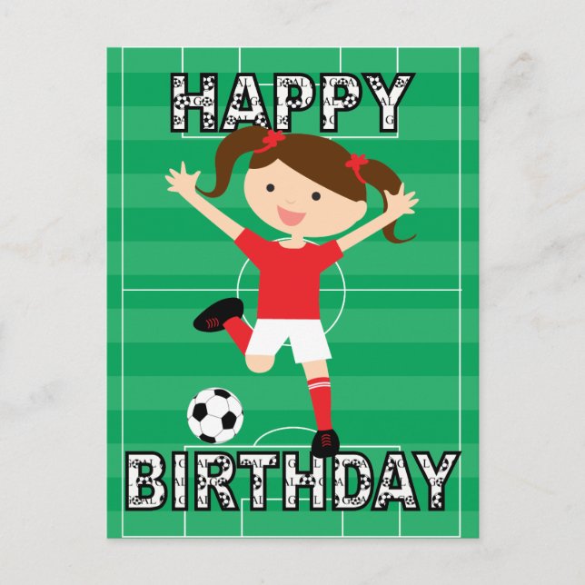 Soccer Birthday Girl 1 Red and White Postcard (Front)