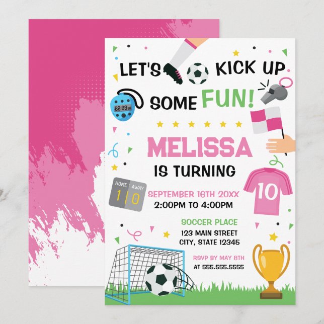 Soccer Birthday girl Invitation (Front/Back)