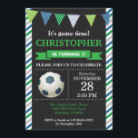 Soccer Birthday Invitation 1st Birthday Party<br><div class="desc">Soccer Birthday Invitation 1st Birthday Party. Boy Birthday Party Invite. Soccer Sport Themed Birthday Bash. Blue Green Grey and White Stripes Chalkboard Background. 1st First Birthday. 1st 2nd 3rd 4th 5th 6th 7th 8th 9th 10th 11th 12th 13th 14th `5th, Any Age. Printable Digital. For further customisation, please click the...</div>
