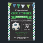 Soccer Birthday Invitation 1st Birthday Party<br><div class="desc">Soccer Birthday Invitation 1st Birthday Party. Boy Birthday Party Invite. Soccer Sport Themed Birthday Bash. Blue Green Grey and White Stripes Chalkboard Background. 1st First Birthday. 1st 2nd 3rd 4th 5th 6th 7th 8th 9th 10th 11th 12th 13th 14th `5th, Any Age. Printable Digital. For further customisation, please click the...</div>