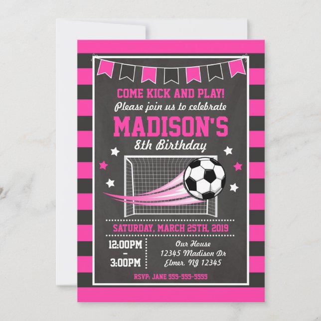 Soccer Birthday Invitation for Girls (Front)