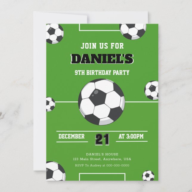 Soccer Birthday Invitation Green And Black Modern (Front)
