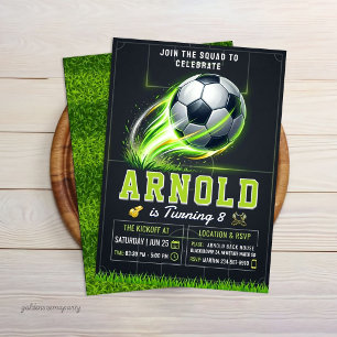 Soccer Birthday Invitation Neon Green Glow Sport
