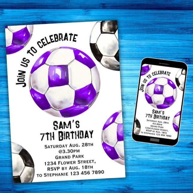Soccer Birthday Invitation - Purple Soccer Party (Creator Uploaded)