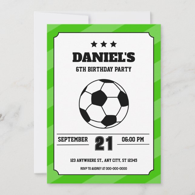 Soccer Birthday Invitation Simple Green (Front)
